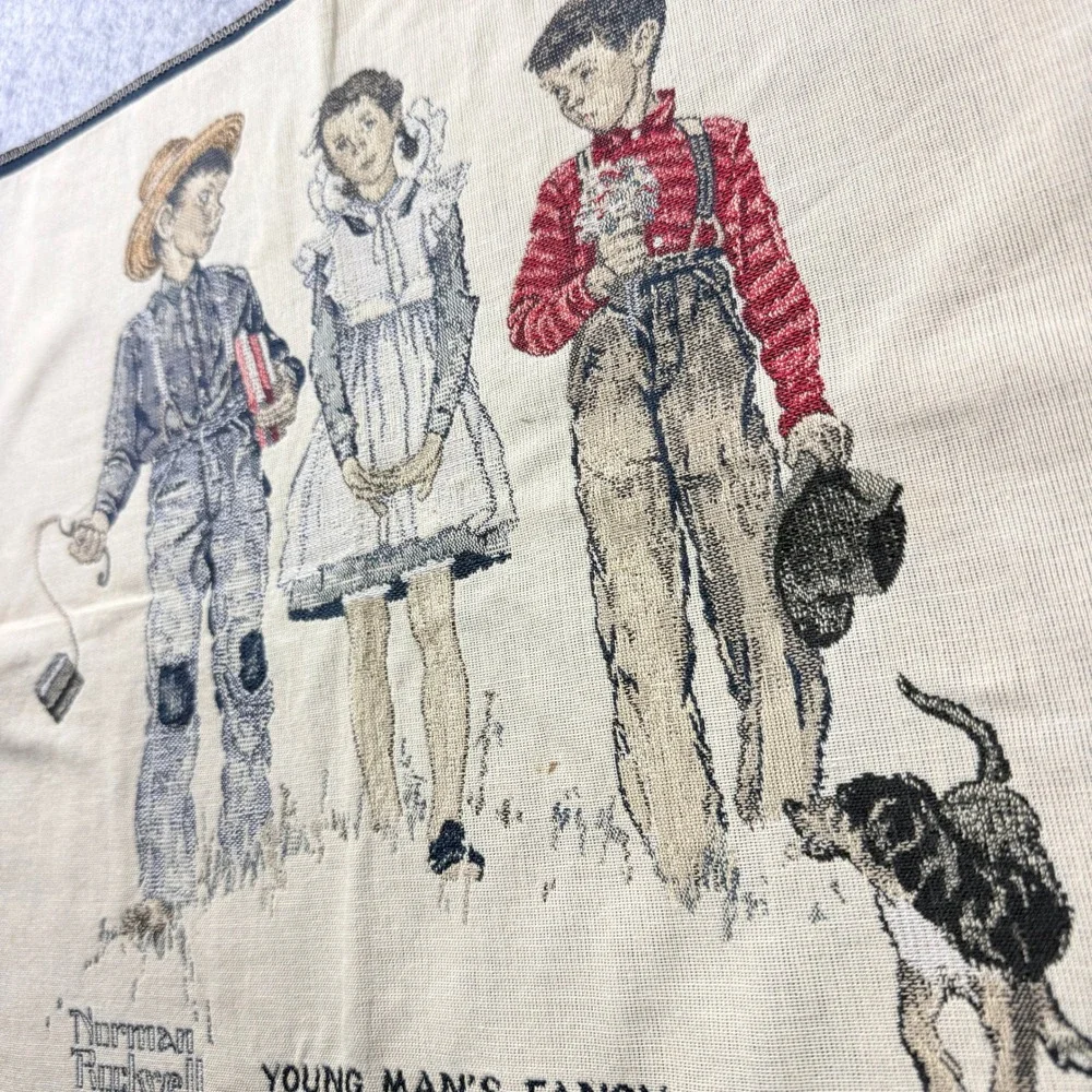 Vintage‎ Norman Rockwell Tapestry Panels Set of 3 for PIllows/decor 90's Cotton